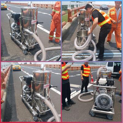 馬路開槽大面積粉塵揚塵顆粒物怎么清理合適，用威德爾大功率工業吸塵器配套清理